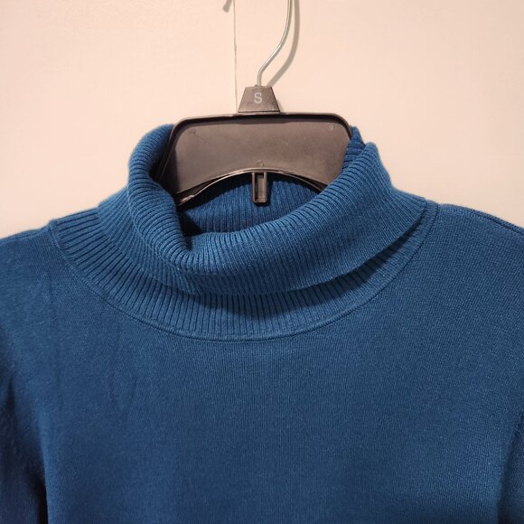 Calvin Klein Women's Teal Blue Long Sleeve Classic Soft Turtleneck Sweater-Large - Picture 3 of 7